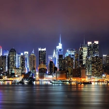 New York, skyscraper, Night, Town
