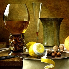 Ravaditis, nuts, glasses, Lemon, Wine, Kornel, picture, roll