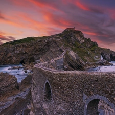 Gaztelugatxe Island, Basque Country, mountains, Province of Vizcaya, Spain, sea, wall