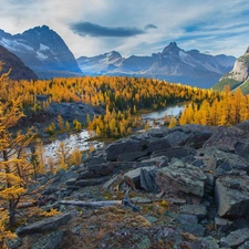 Stones, Mountains, Ohara, Canada, lake, forest