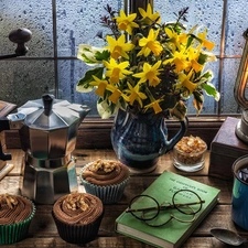 Oil Lamp, Window, mill, Jonquil, composition, Coffee Percolator, Muffins