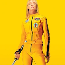 Uma Thurman, Yellow, overalls
