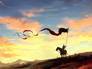 Sunrise, Paintography, Horse, Banner, Knight
