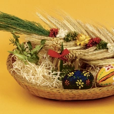 Palm, basket, eggs