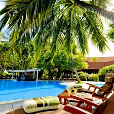Malaysia, Pool, Palms, Hotel hall