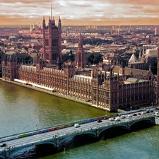 panorama, town, Big Ben, bridge, London