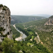 Mountains, River, panorama, rocks