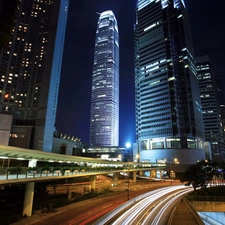 Communication, clouds, town, arteries, skyscrapers, panorama, night