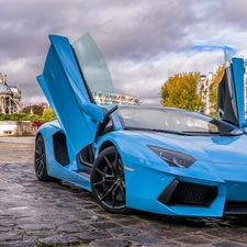 Paris, panorama, Aventador, parking, Lamborghini