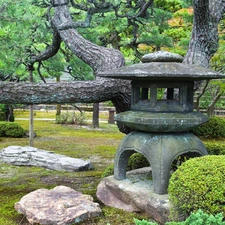 Park, Japan, viewes, Stones, trees