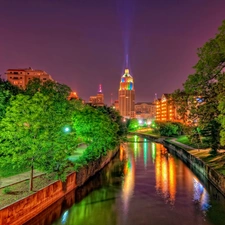 Park, Houses, River