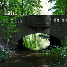 stone, stream, Park, bridge