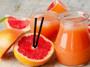 grapefruit, juice, jug, particles