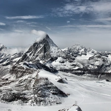 peaks, Snowy, Mountains