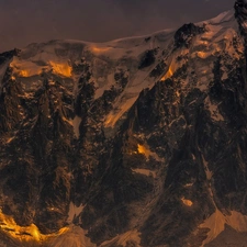 Rocky, Snowy, peaks, Mountains