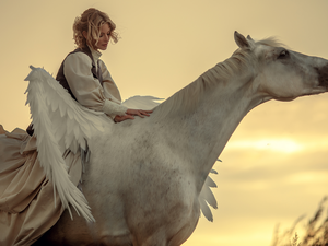 White, Women, wings, Pegasus, Horse, Blonde