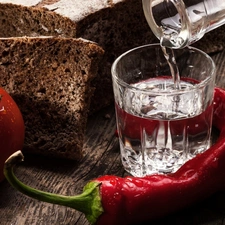 pepper, bread, glass, tomato, vodka