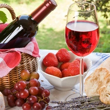 Wine, Meadow, picnic, Fruits