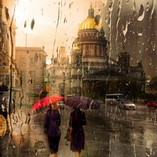 Rain, buildings, Picture of Town, Street