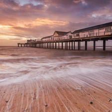 pier, Houses, east, sun, sea