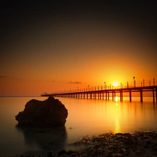 sea, sun, pier, west