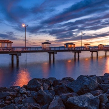 pier, sea, Stones