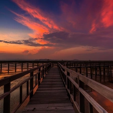 west, sea, pier, sun