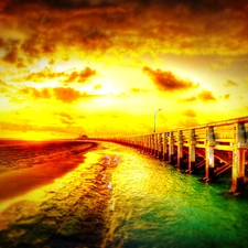 west, sea, pier, sun