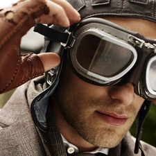 a man, goggles, pilot, model