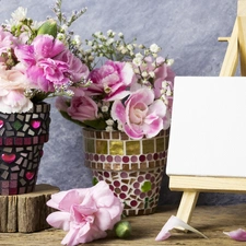 table, composition, Clove Pink, Pots, Flowers