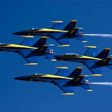 angels, Boeing F/A 18-Hornet, Planes, blue, four