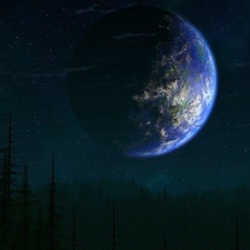 forest, star, Planet, Sky