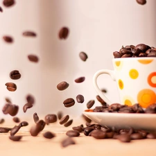 grains, cup, plate, coffee