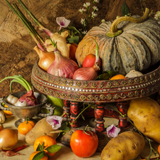 composition, vegetables, pumpkin, plateau