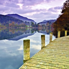 autumn, lake, Platform, Mountains