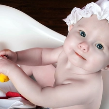 girl, Bath, play, cap