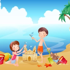 Kids, Beaches, play, sea