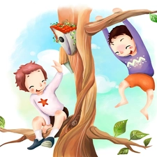 play, Kids, trees