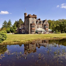 Scotland, Castle, Pond - car