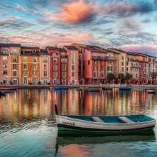 Boats, port, Portofino, apartment house, Town