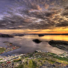 port, Coast, clouds