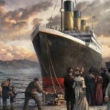 People, port, Ship, Titanic, graphics