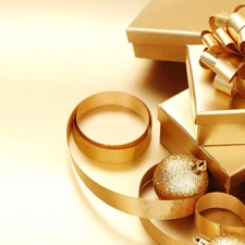 Present, Golden, baubles