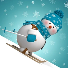 winter, skis, rally, Snowman
