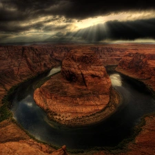 rays, sun, clouds, Przebijające, canyon