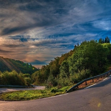 rays, sun, Mountain, Way, winding