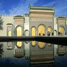 reflection, palace, fountain