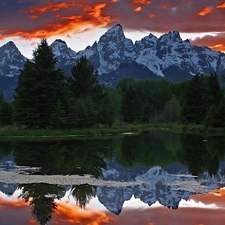 reflection, Mountains, lake