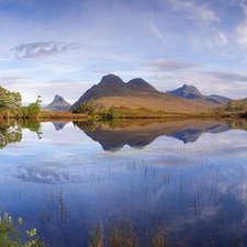 reflection, lake, Mountains