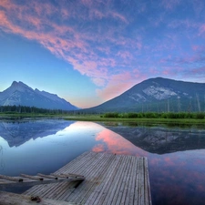 Mountains, Platform, reflection, lake